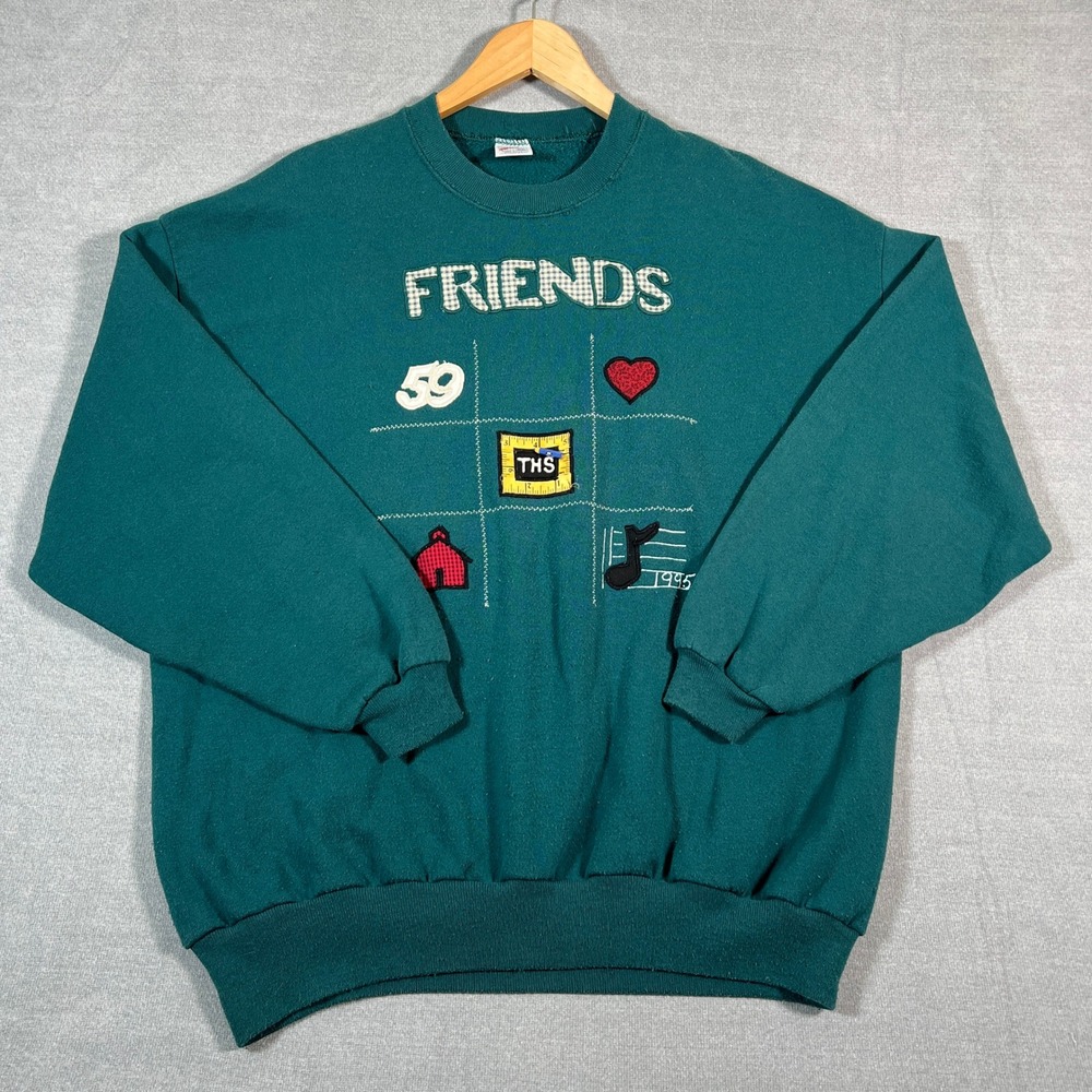 Jerzees Vintage 1995 Friends Graphic Crewneck Sweatshirt Womens XL Green Cotton